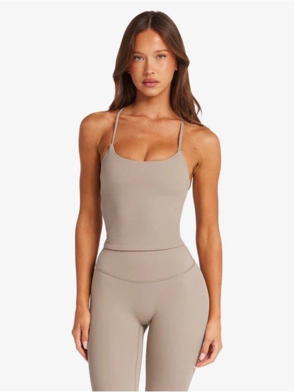 CSB Freedom Sculpt Tank White Women's almond  Strappy Cropped Cami Tank Top